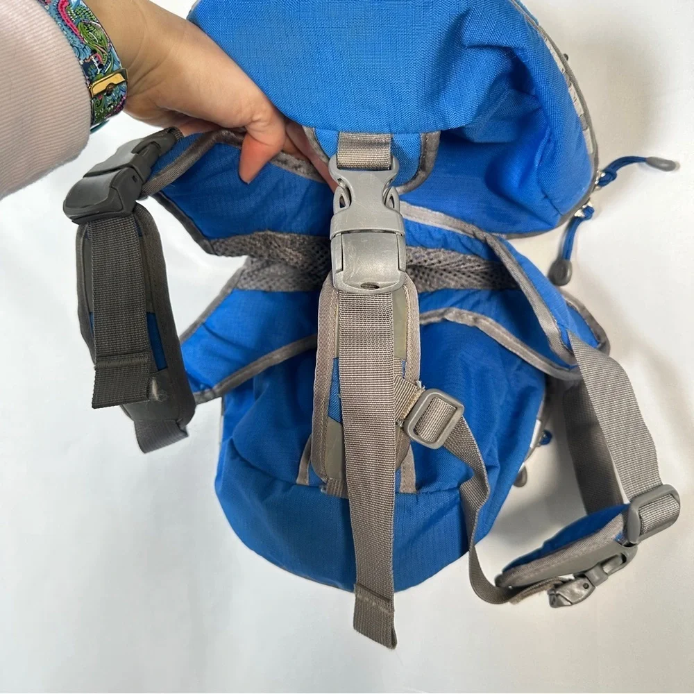 REI Dog Hiking Pack Nylon Saddlebag Harness Small Blue Gray Reflective Trim